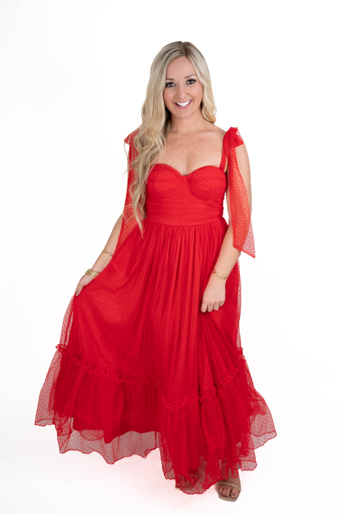 Red Tiered Midi Dress