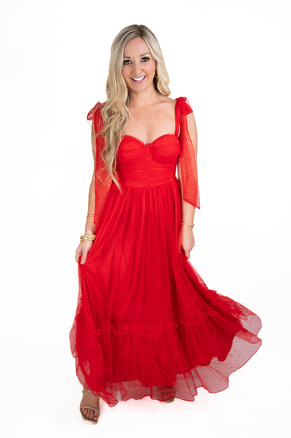 Red Tiered Midi Dress
