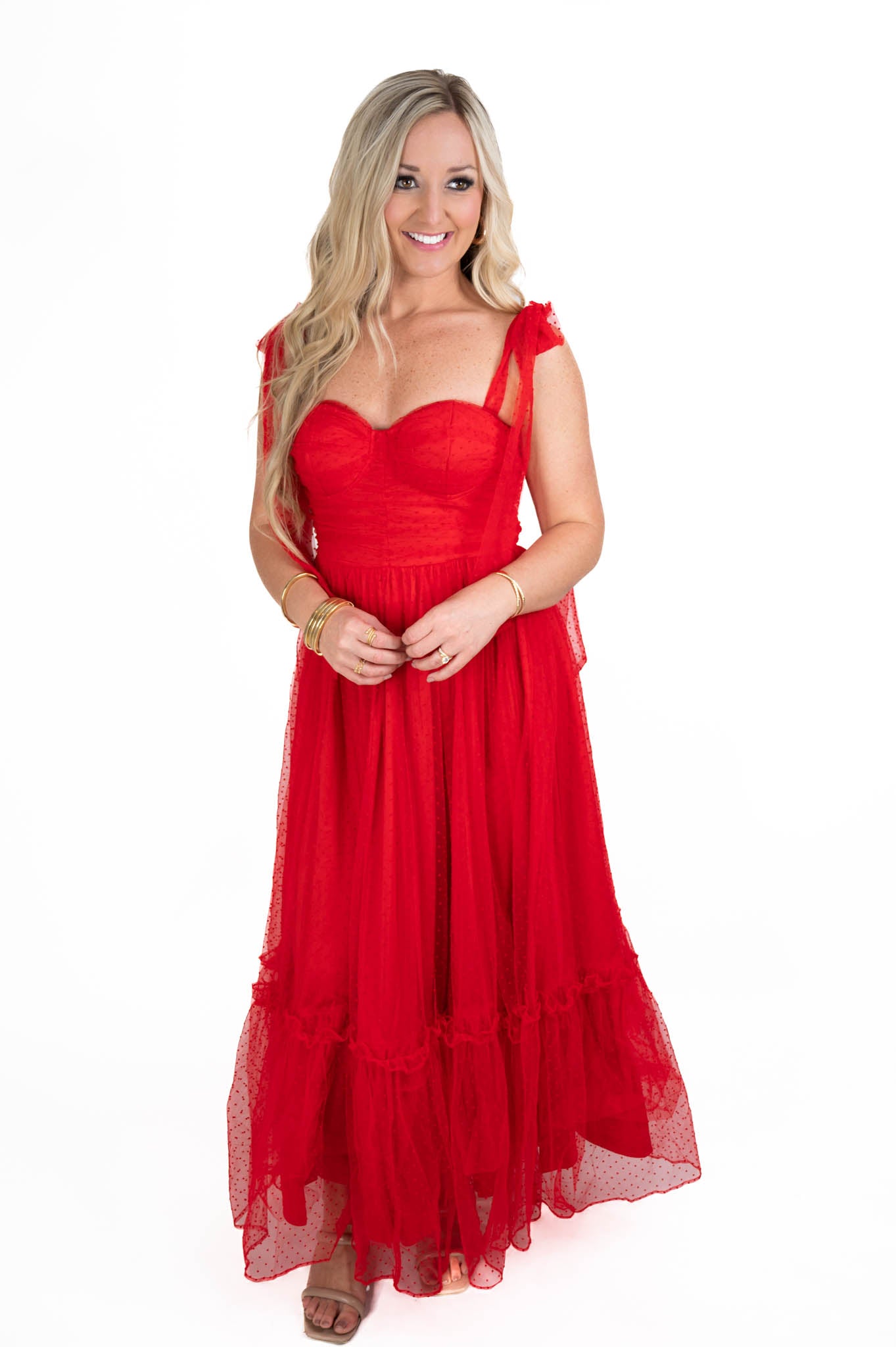 Red Tiered Midi Dress