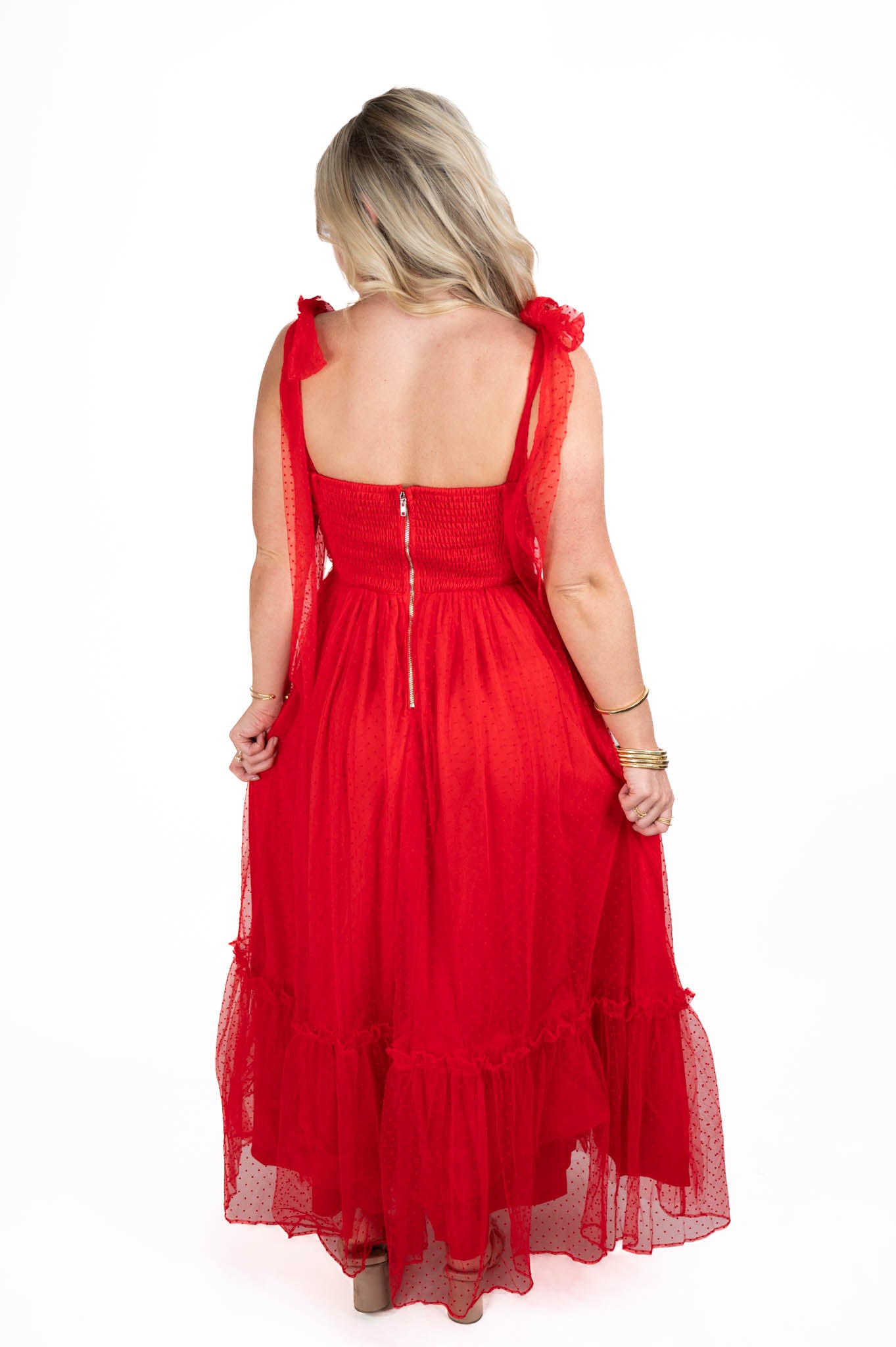 Red Tiered Midi Dress