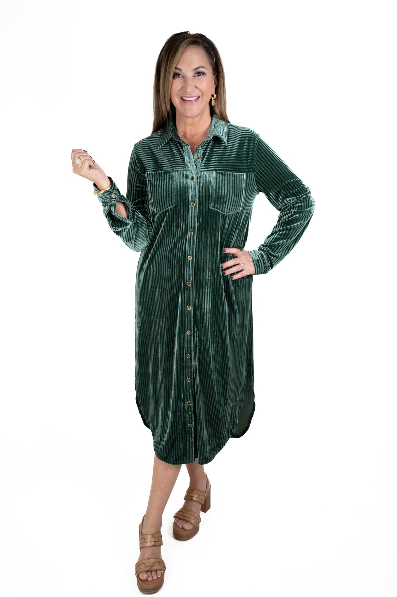 Hunter Green Velvet Midi Dress