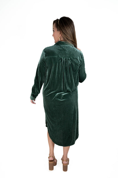 Hunter Green Velvet Midi Dress
