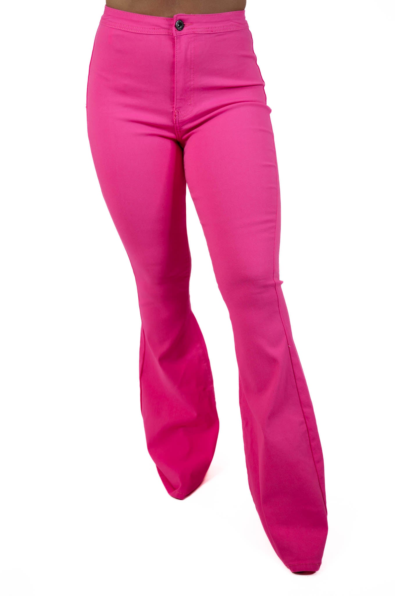 Flare With Me High Waist Stretch Disco Bell Bottom Pants - Neon Pink