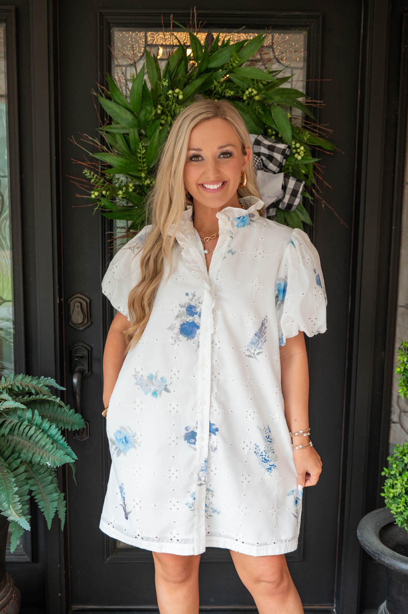 Floral Printed Eyelet Dress