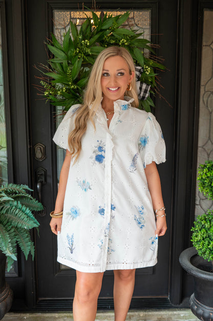 Floral Printed Eyelet Dress