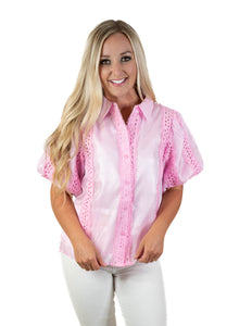 Romantic Lace Trim Blush Top
