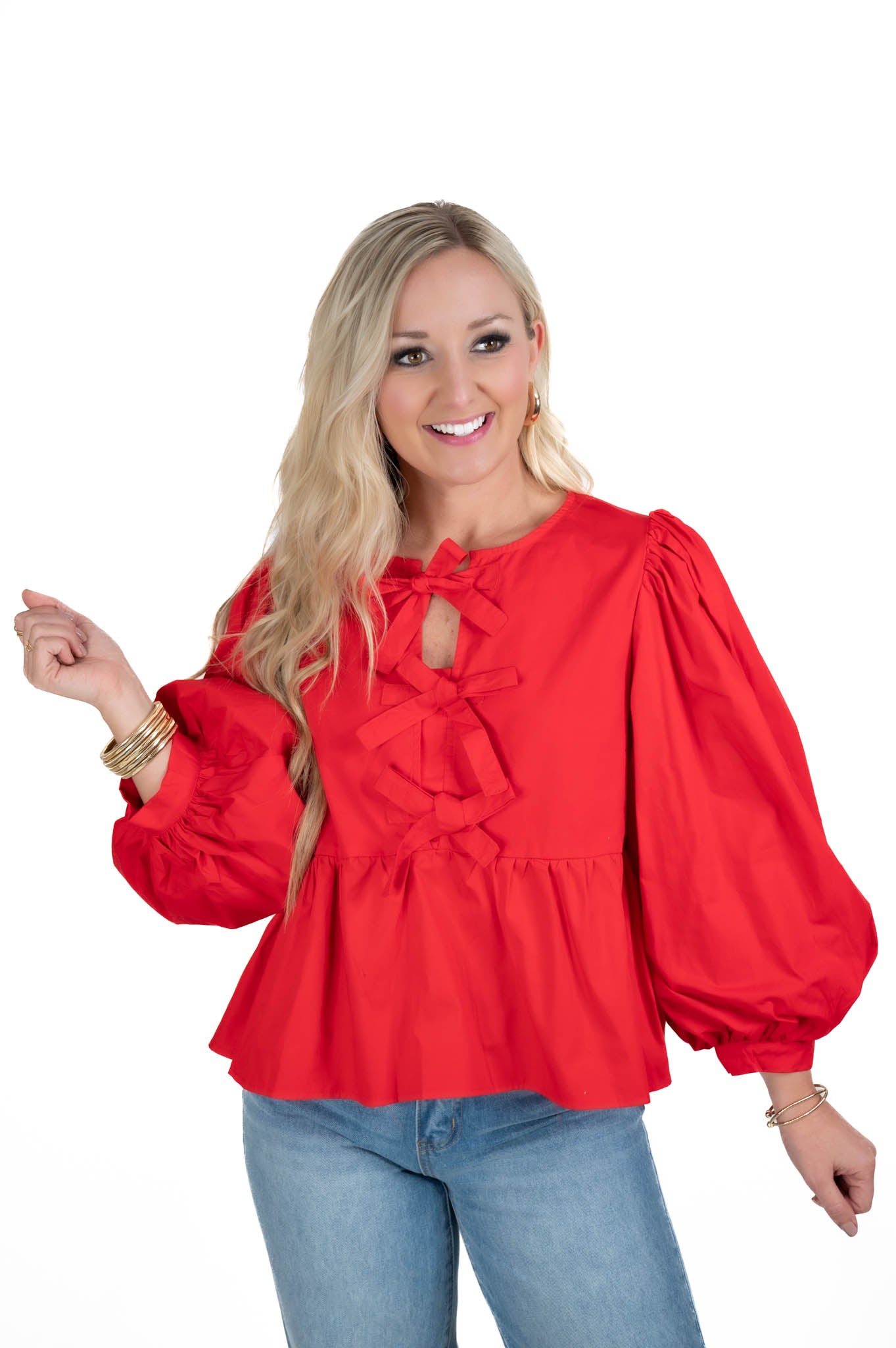 Red Bow Peplum Top