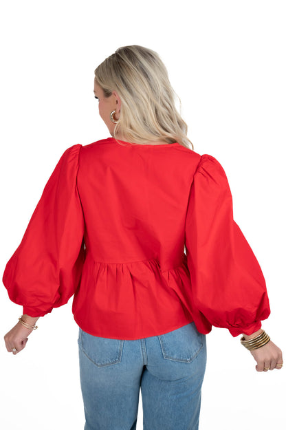 Red Bow Peplum Top