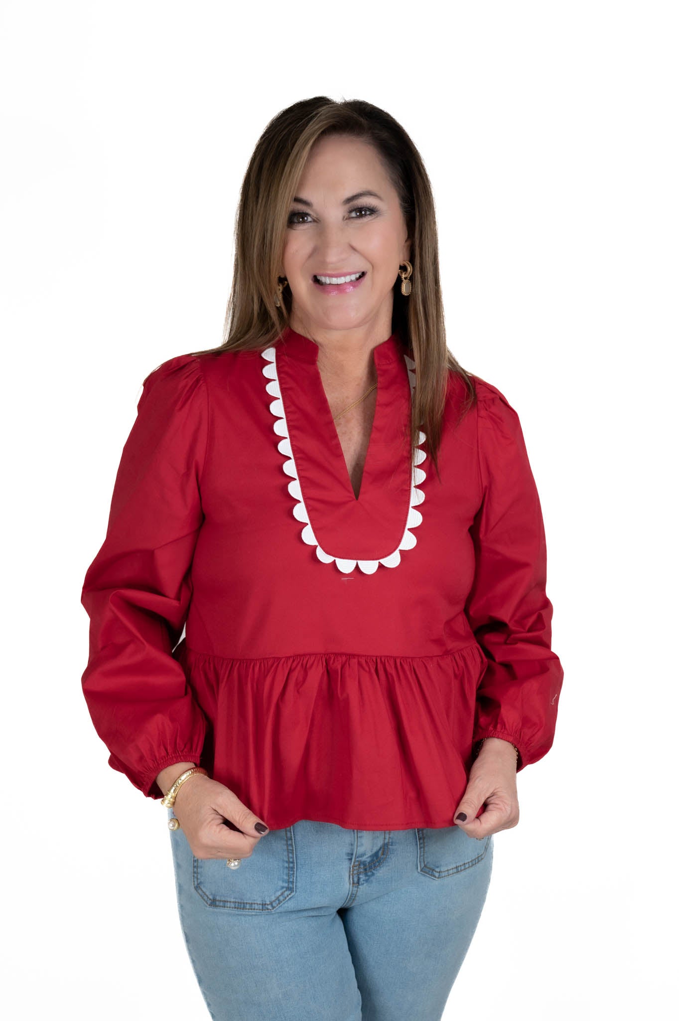 Red Ruffle Hem Top