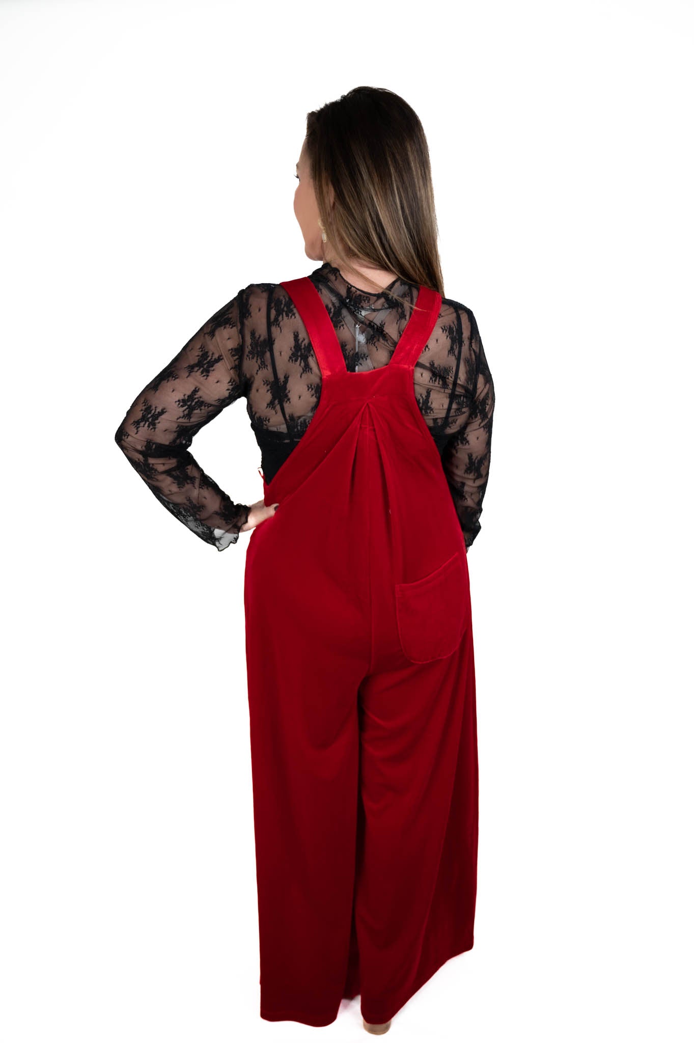 Red Velvet Wide Leg Overalls
