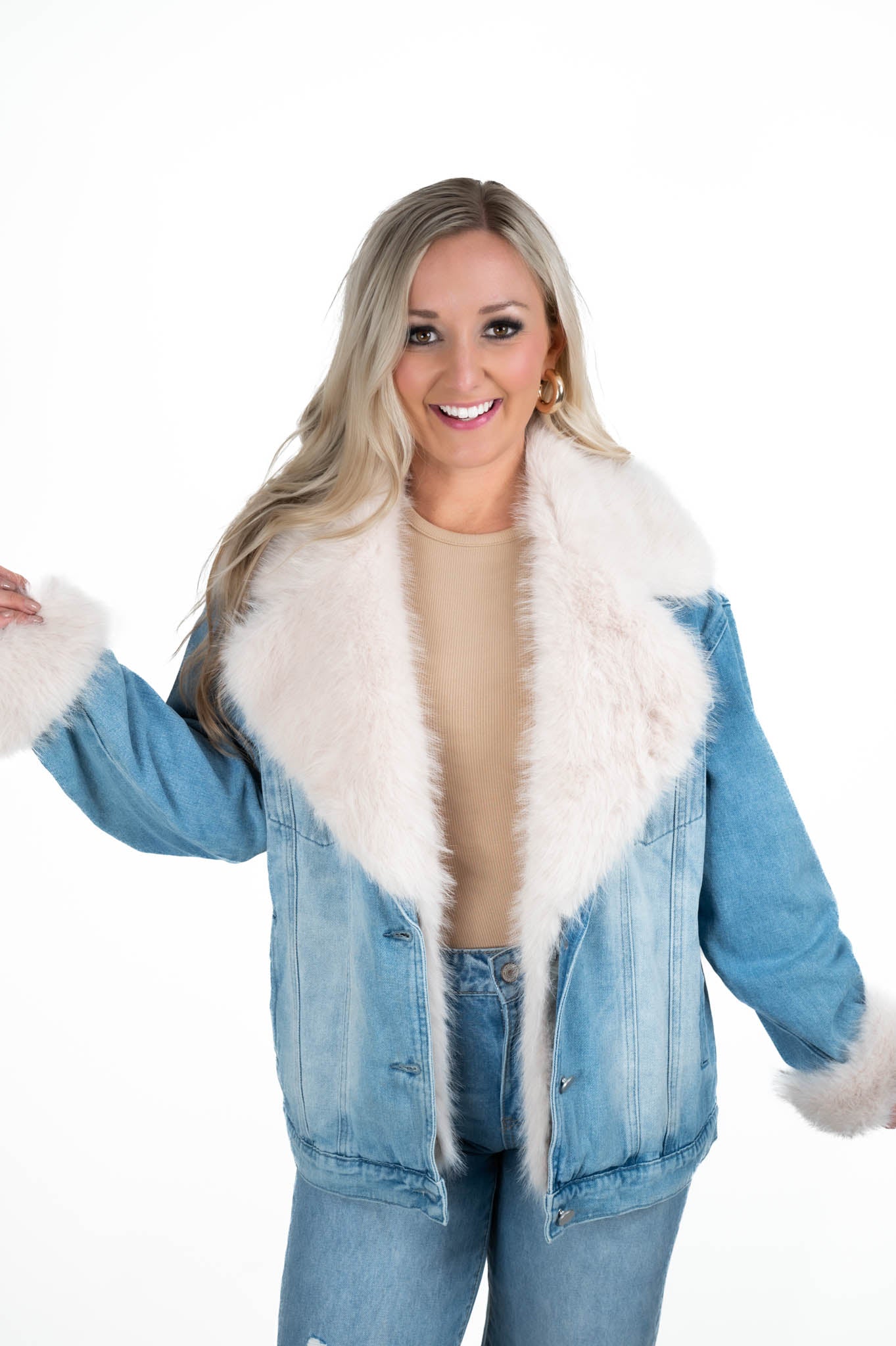 Fur Collard Denim Jacket