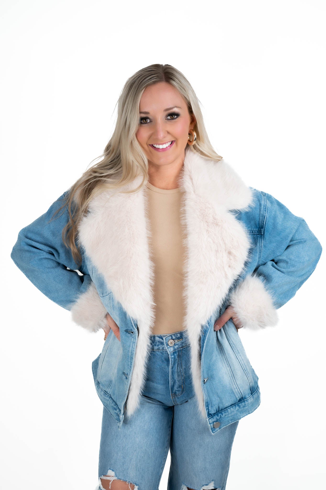 Fur Collard Denim Jacket