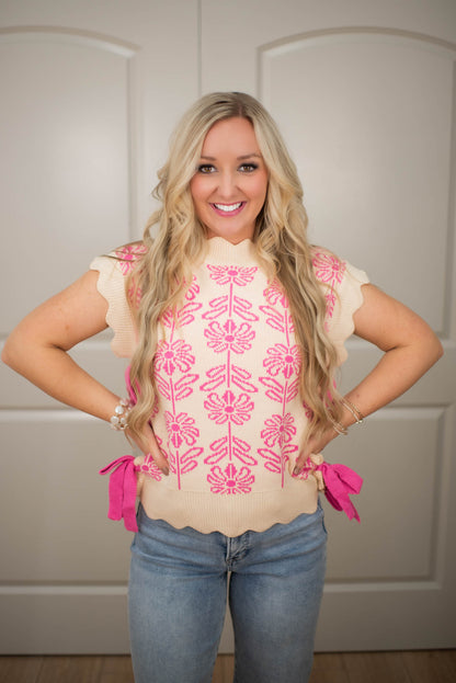 Bloom & Bow Pink Scalloped Sweater Vest