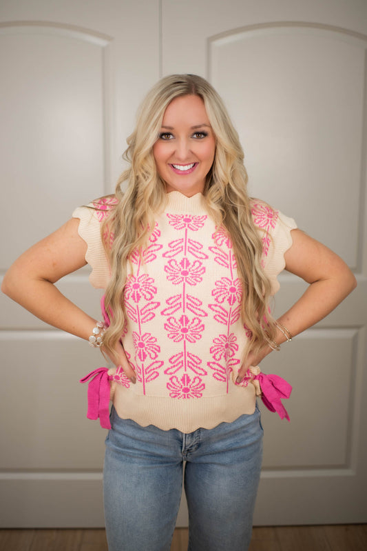 Bloom & Bow Pink Scalloped Sweater Vest