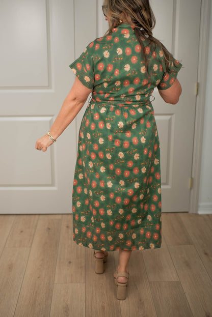 Field Of Flowers Olive Midi Dress