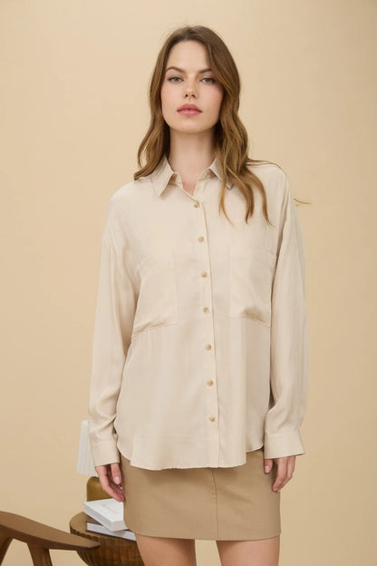 Classic Khaki Button Down Top