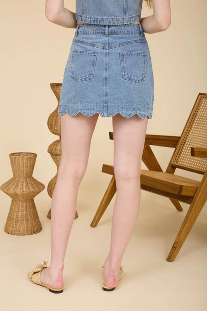 Denim Scalloped Skirt