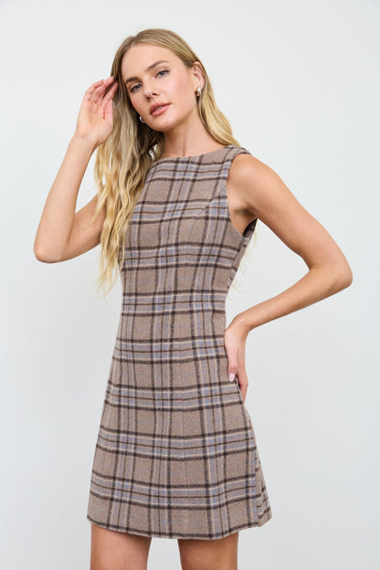 Mocha Plaid Mini Dress