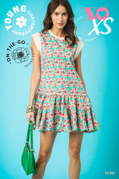 Neutral Floral Mini Dress