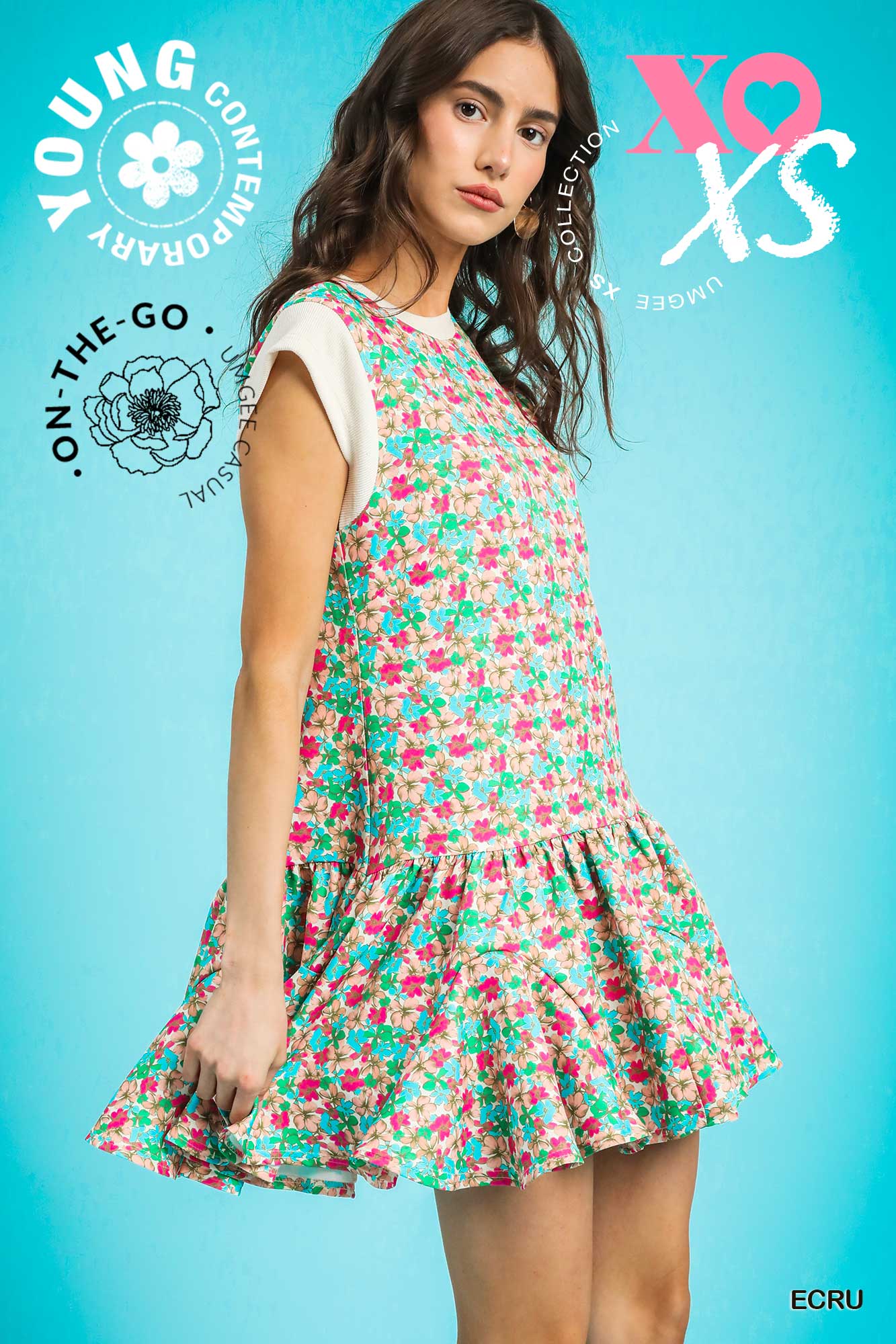 Neutral Floral Mini Dress