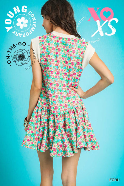 Neutral Floral Mini Dress