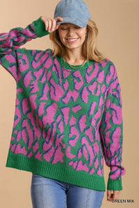 Green Mix Cheetah Sweater
