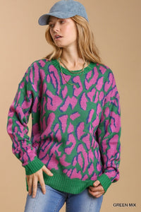 Green Mix Cheetah Sweater