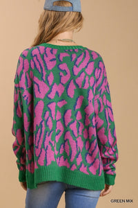 Green Mix Cheetah Sweater