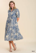 Blue Abstract Printed Midi Dress