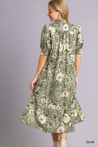 Olive Abstract Printed Midi Dress