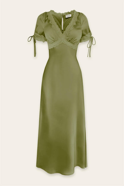 Olive Satin Luxe Maxi Dress