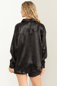 Black Satin Oversized Top