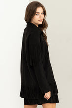 Black Faux Suede Fringe Jacket