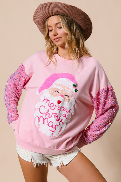Pink Velvet Sequins Santa Sweater