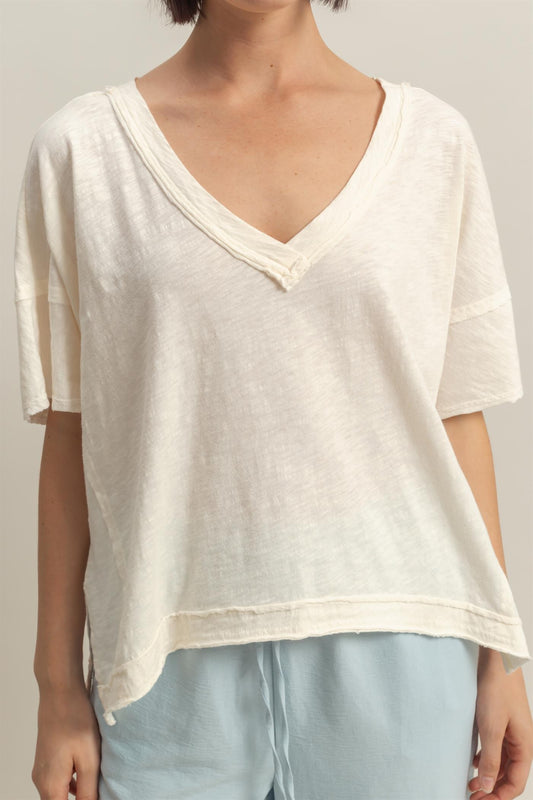 Cream Oversized Raw Edge Top