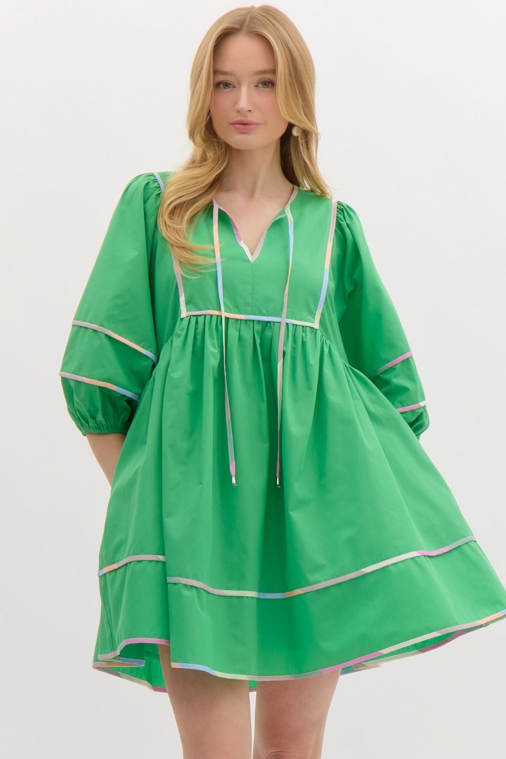 Kelly Green V Neck Dress