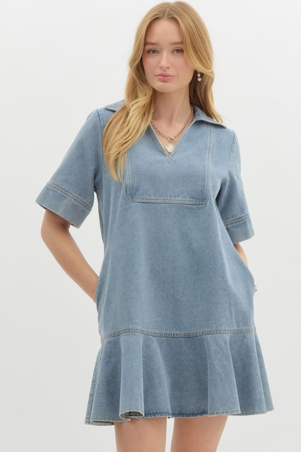 Denim Dreams V Neck Dress