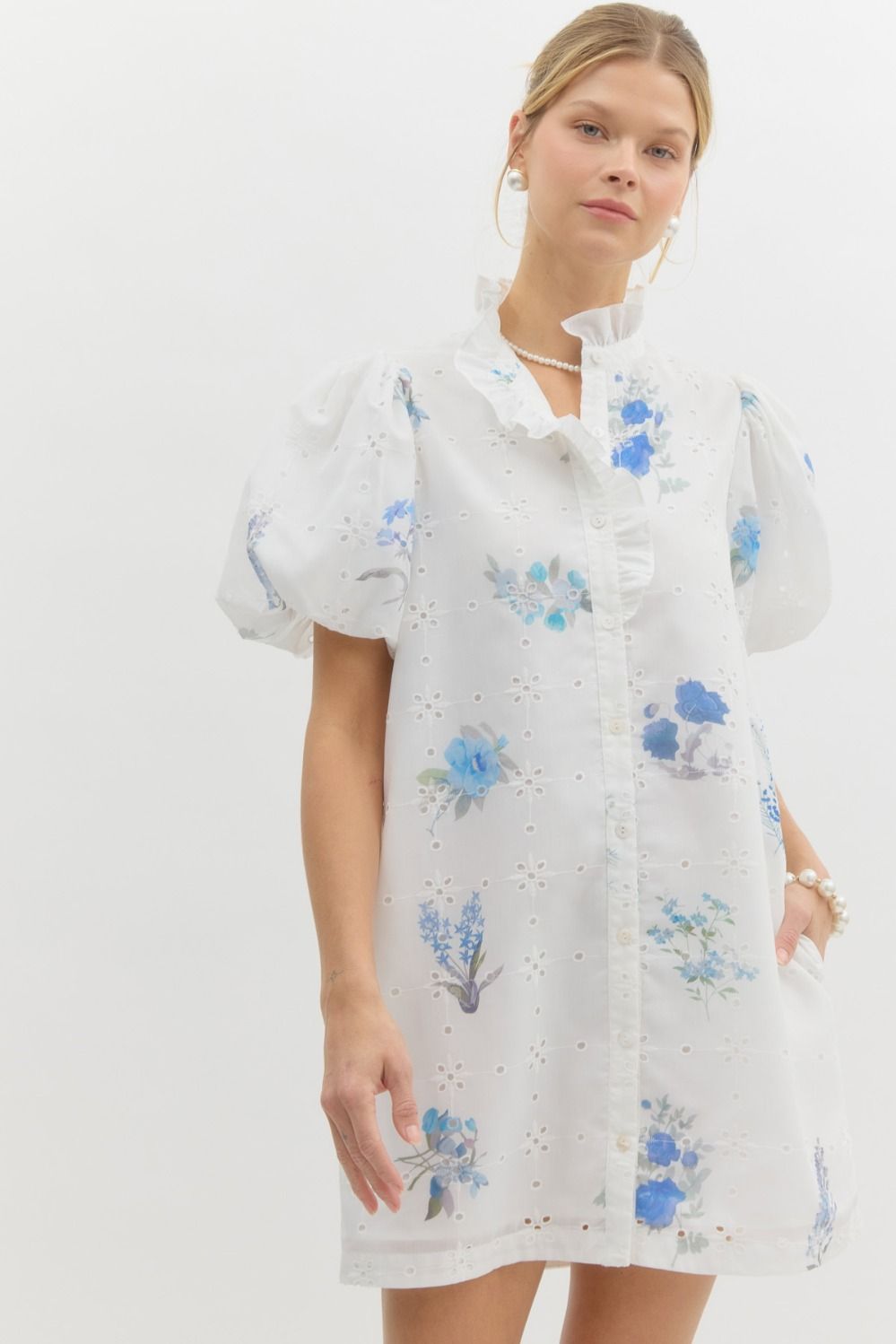Floral Printed Eyelet Dress