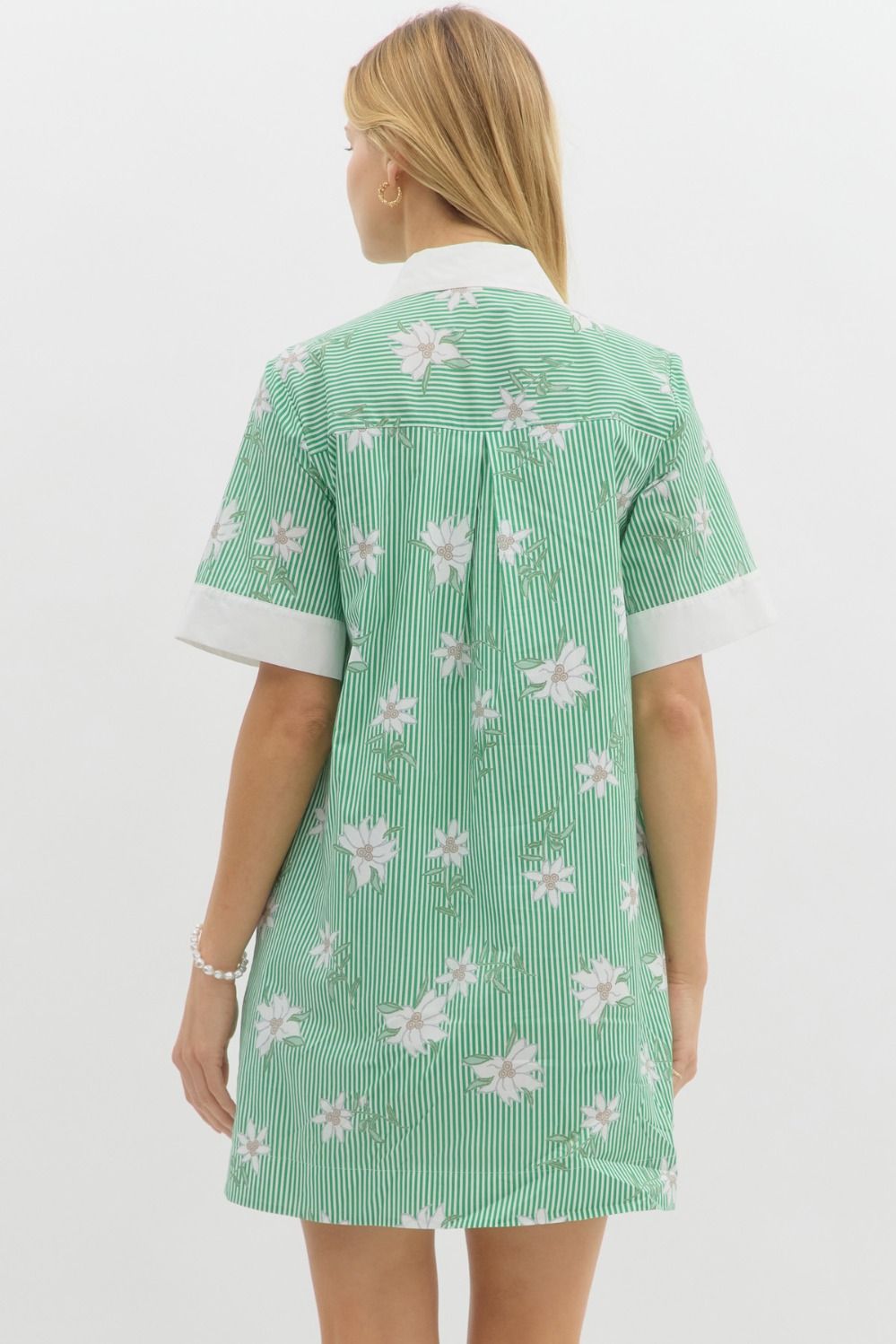 Green Striped/Floral Printed Mini Dress