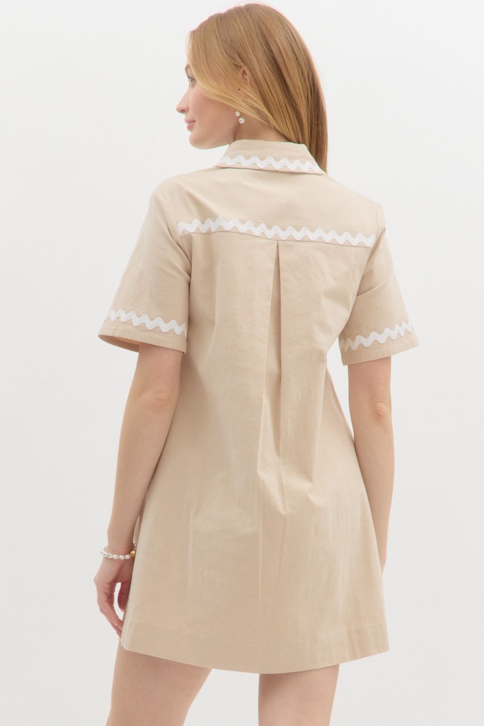 Taupe Ric Rac Trim Dress