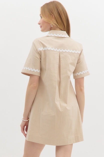 Taupe Ric Rac Trim Dress