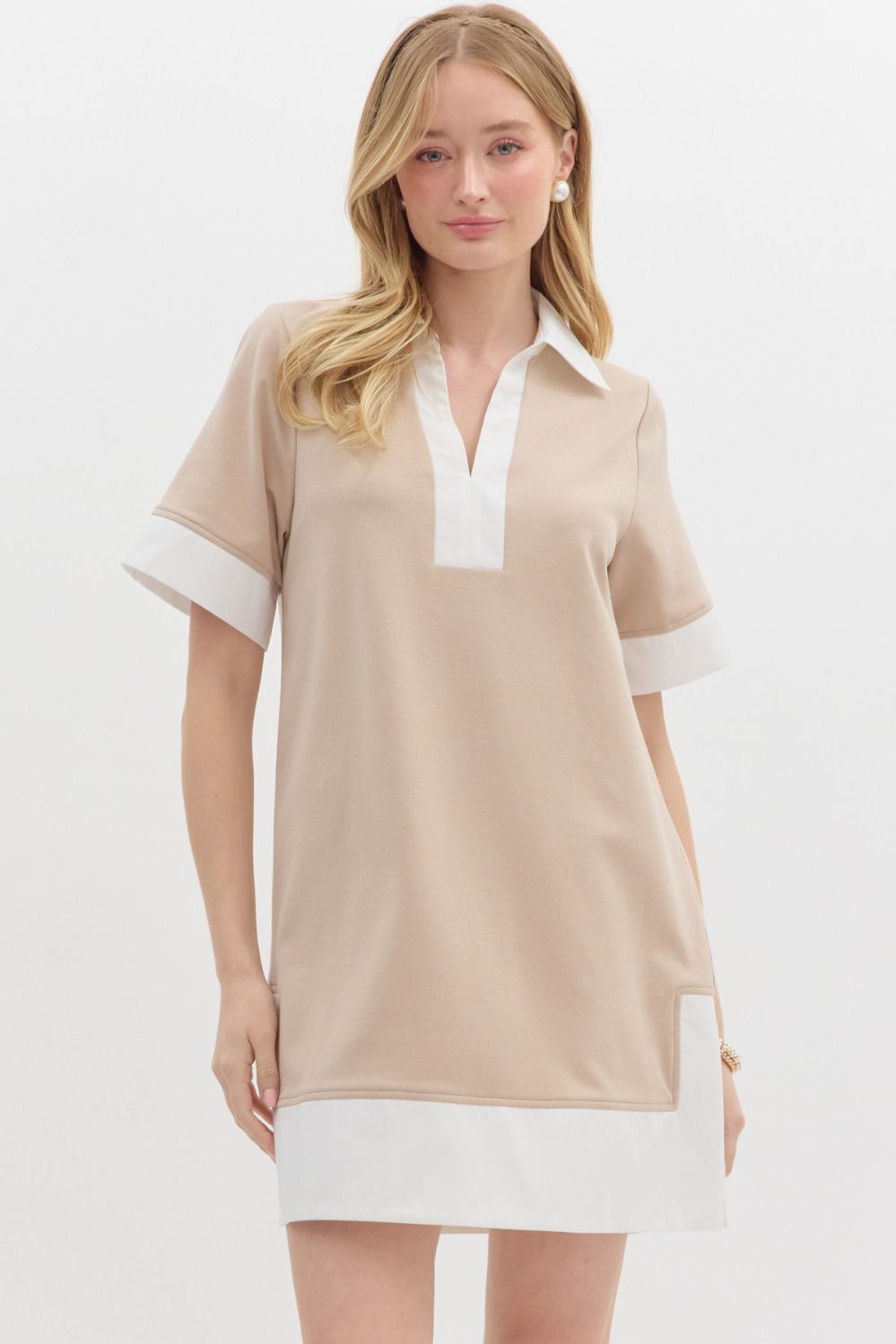 Taupe V Neck Mini Dress