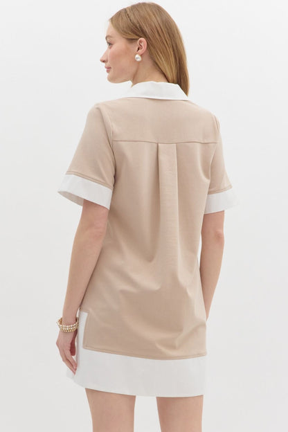 Taupe V Neck Mini Dress