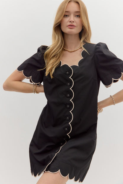 The Scalloped Affair Black Mini Dress