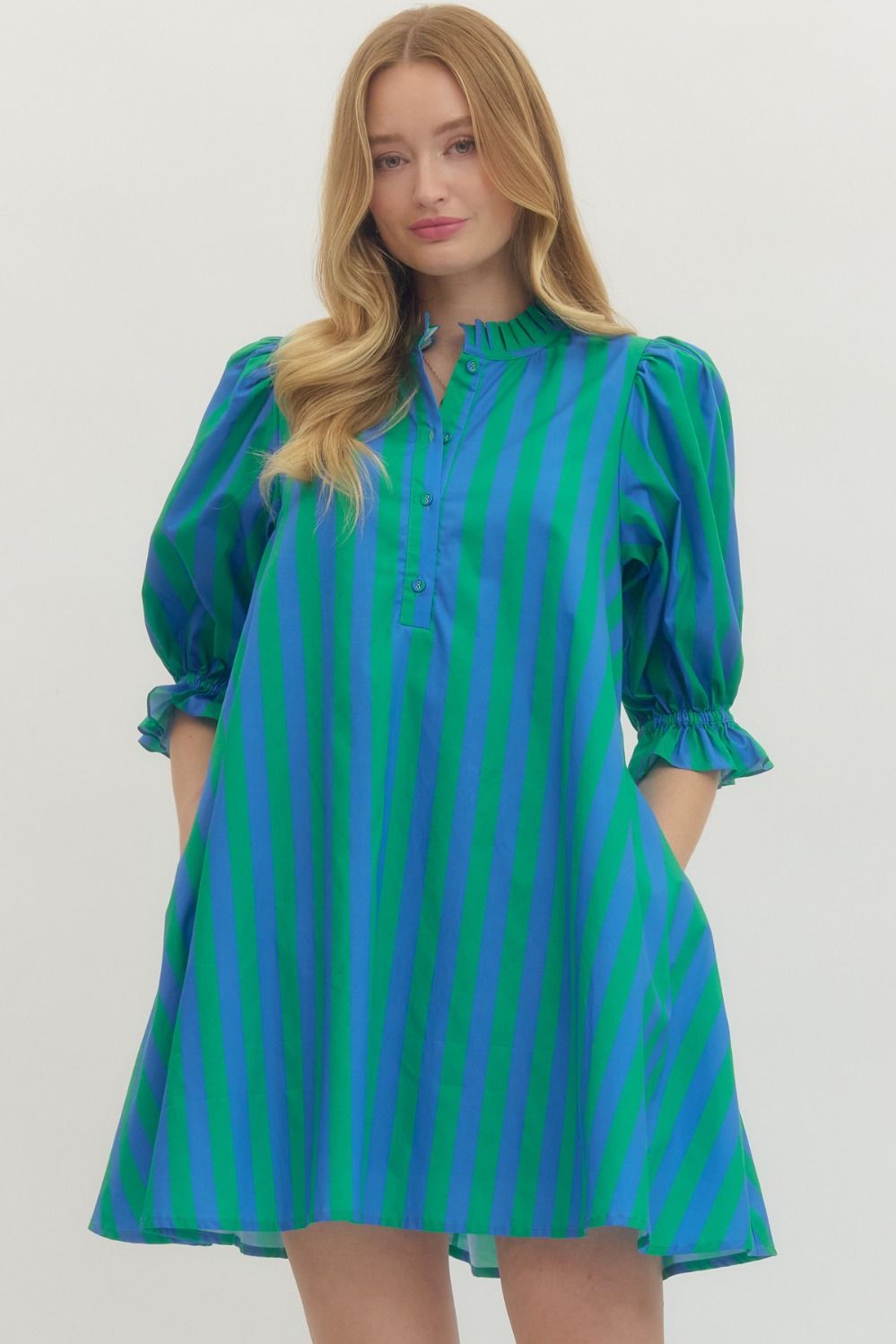 The Fiesta Stripe Blue/Green Mini Dress