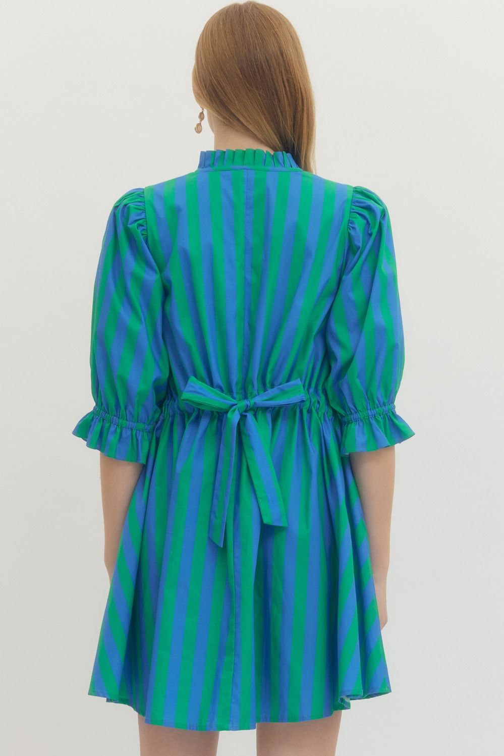 The Fiesta Stripe Blue/Green Mini Dress