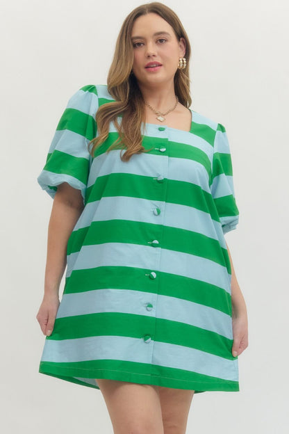 Bold & Bright Striped Puff Sleeve Dress