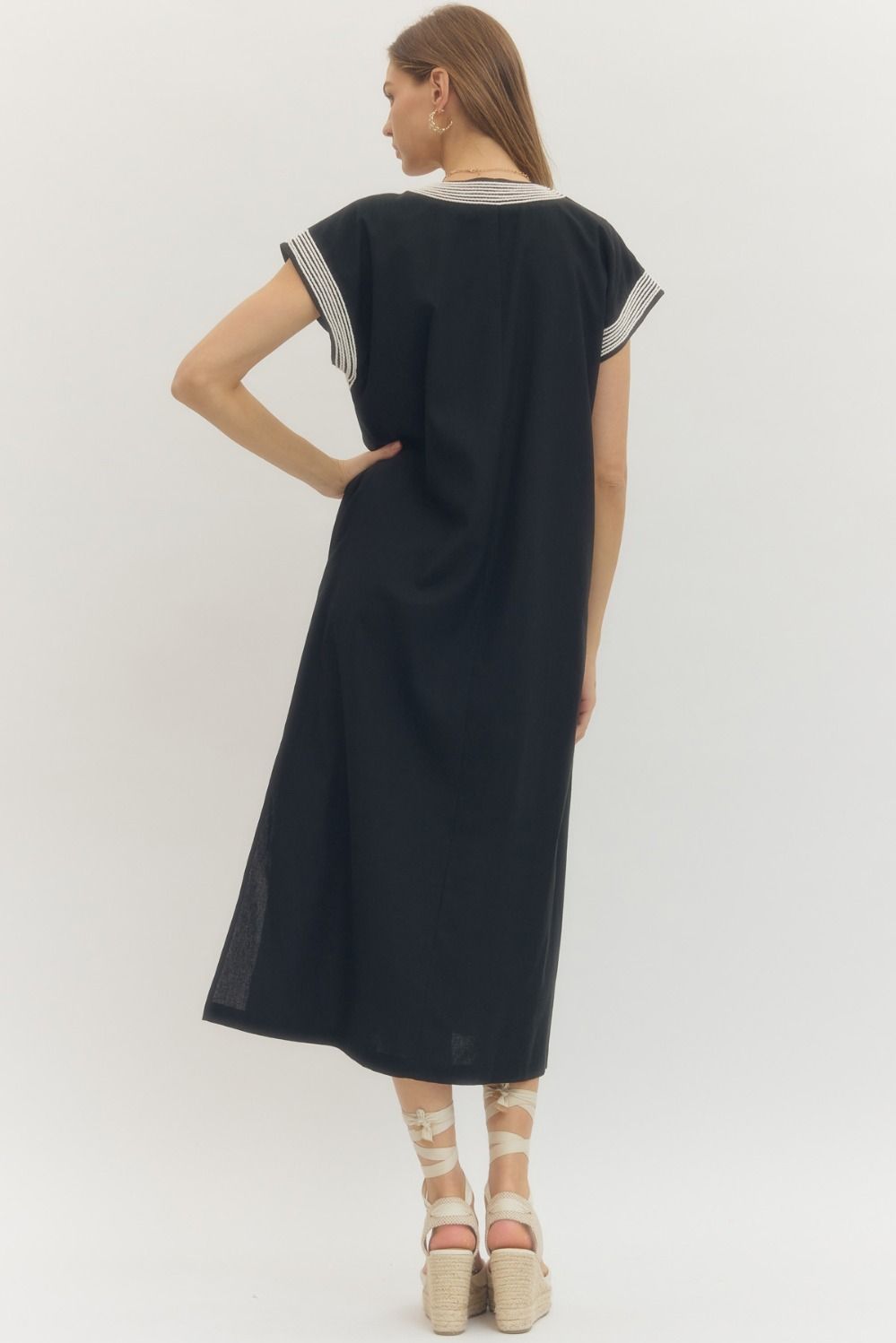 Black Geometric Applique Midi Dress