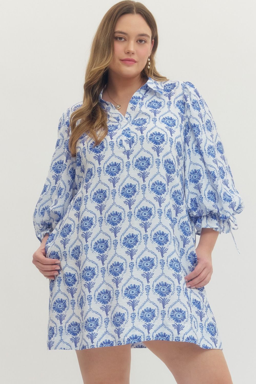 The Bloom Babe White/Blue Floral Dress