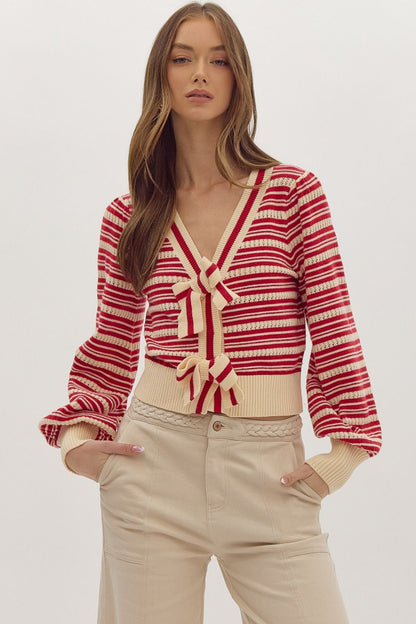 Red/White Striped Bow Sweater